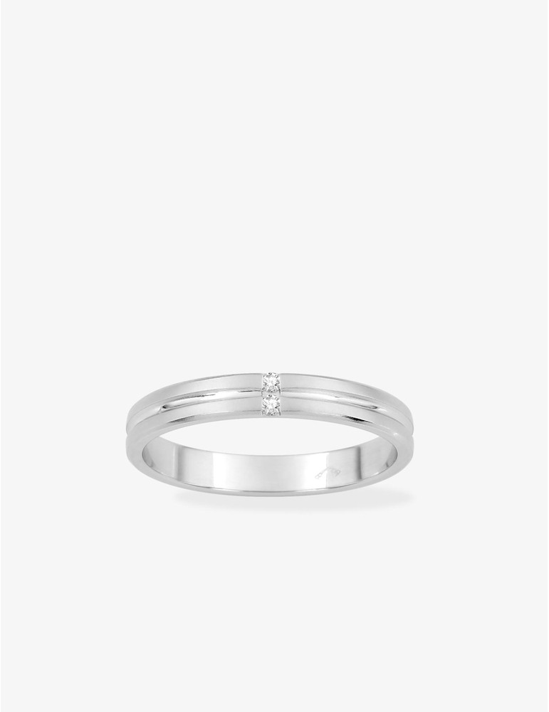 Alliance or blanc 375 ‰ 3 mm et deux diamants naturels 0,02 ct - Mariage