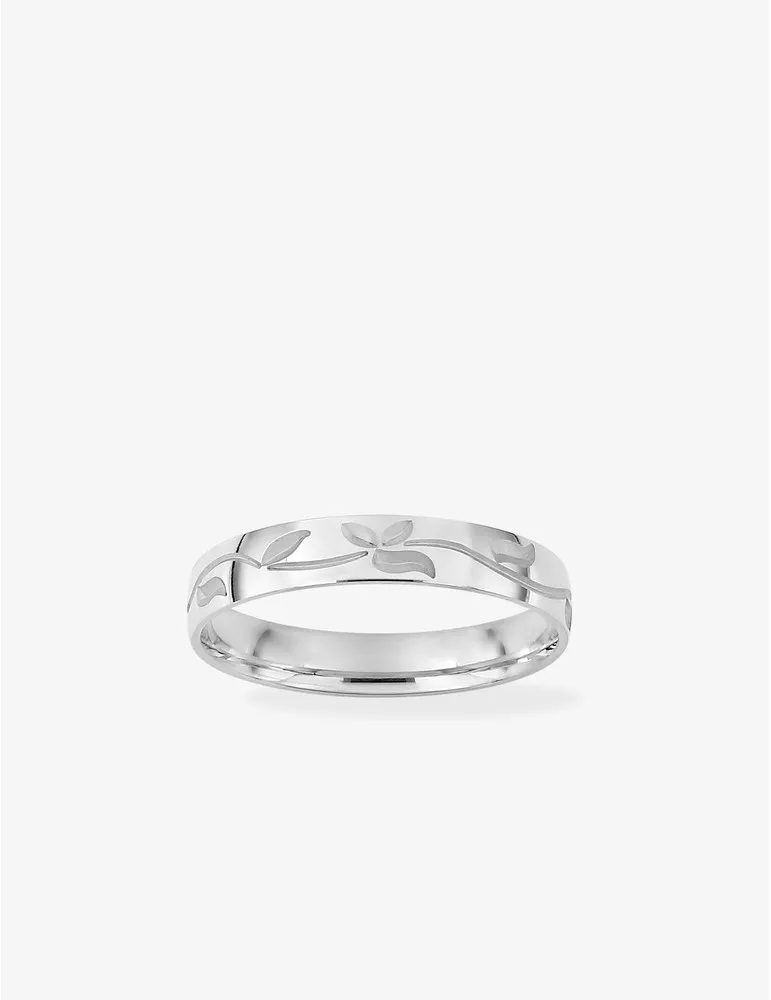 Alliance or blanc 375 ‰ 3,5 mm motif feuille - Mariage