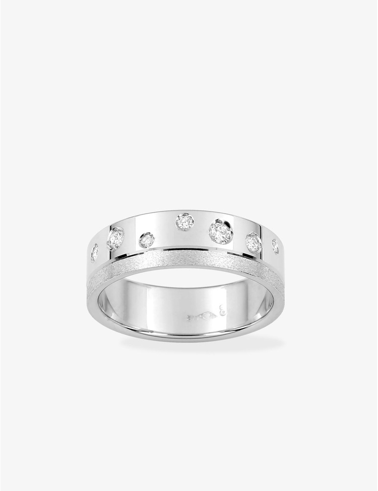 Alliance or blanc 375 ‰ texturé et 20 diamants naturels 0,013 ct - Mariage