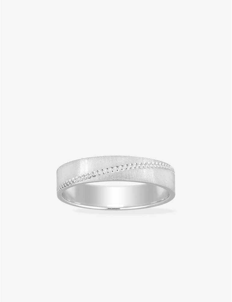 Alliance ruban 4 mm rainure diagonale perlée argent 925‰ rhodié - Mariage