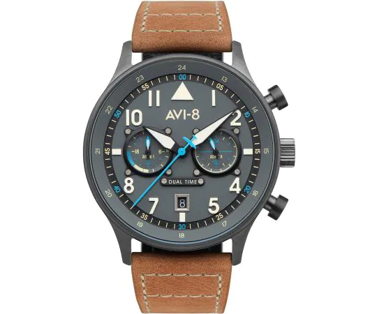 AVI-8 AV-4088-04 Carey Dual Time Montre Homme 44mm 5ATM