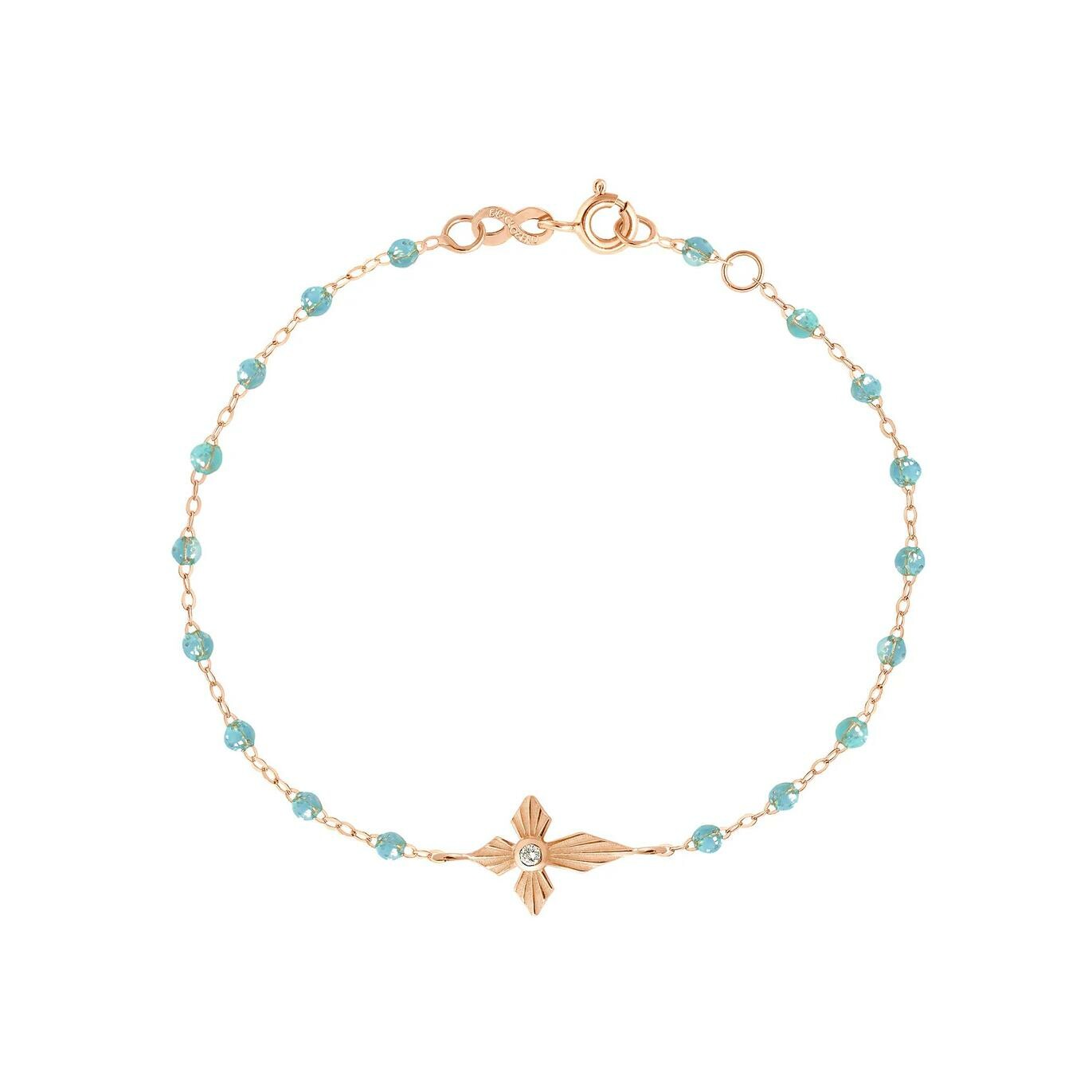 Achat Bracelet Gigi Clozeau Croix lumière en or rose, résine aqua et diamant, 17cm