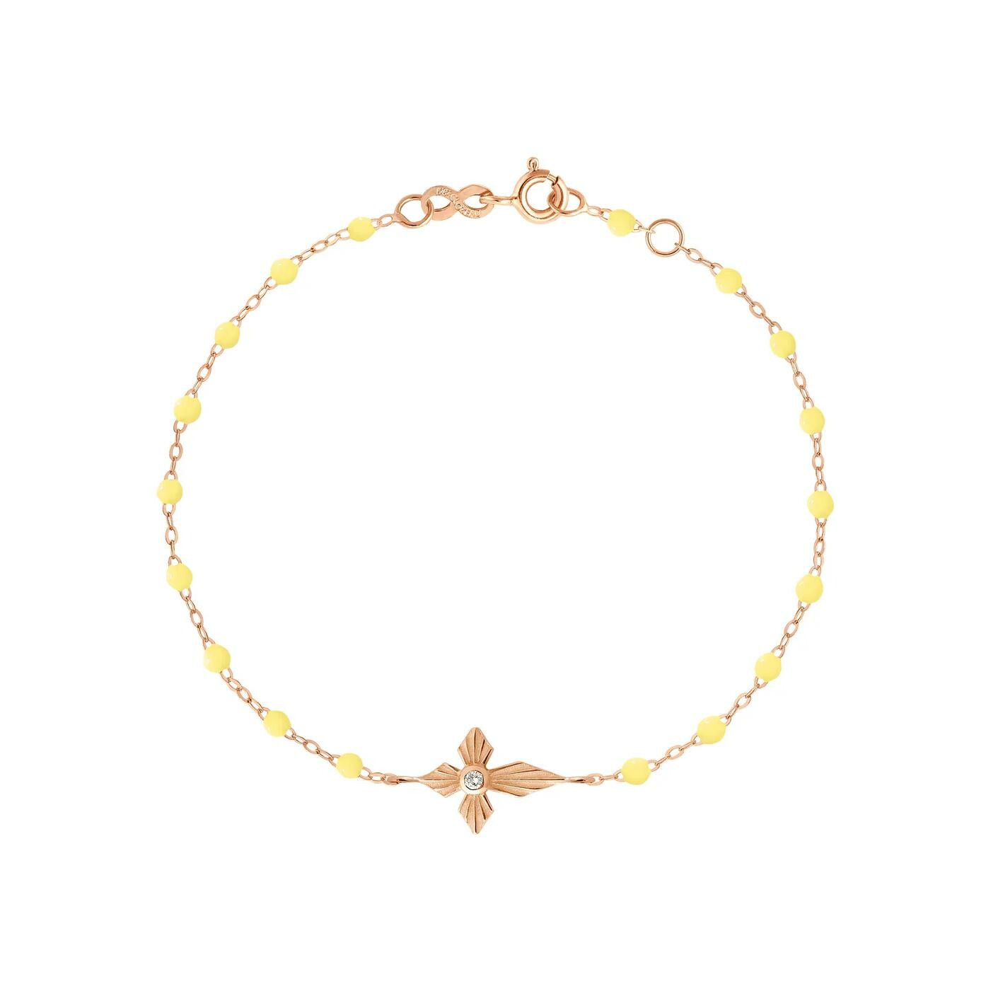 Achat Bracelet Gigi Clozeau Croix lumière en or rose, résine mimosa et diamant, 17cm