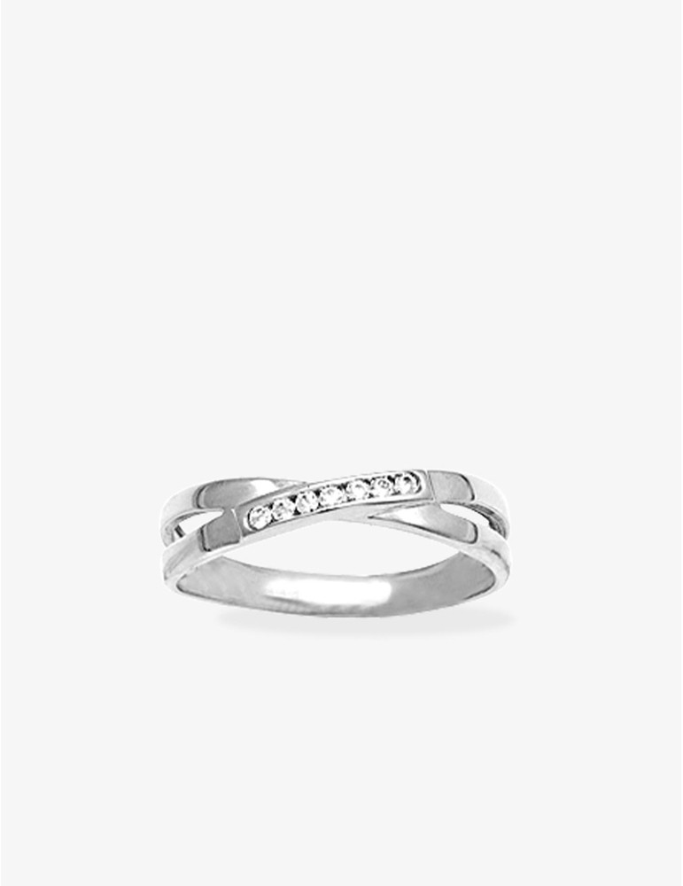 Bague 2 anneaux serti rail argent rhodié 925 ‰ et oxyde de zirconium SO OR