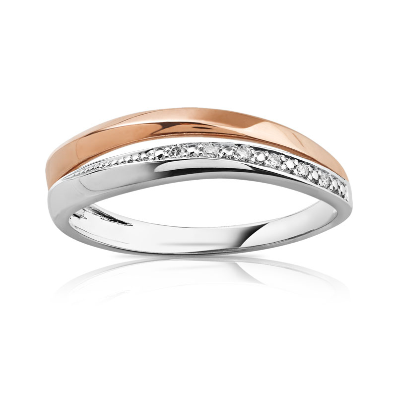 Bague 2 ors 375 double anneau diamants