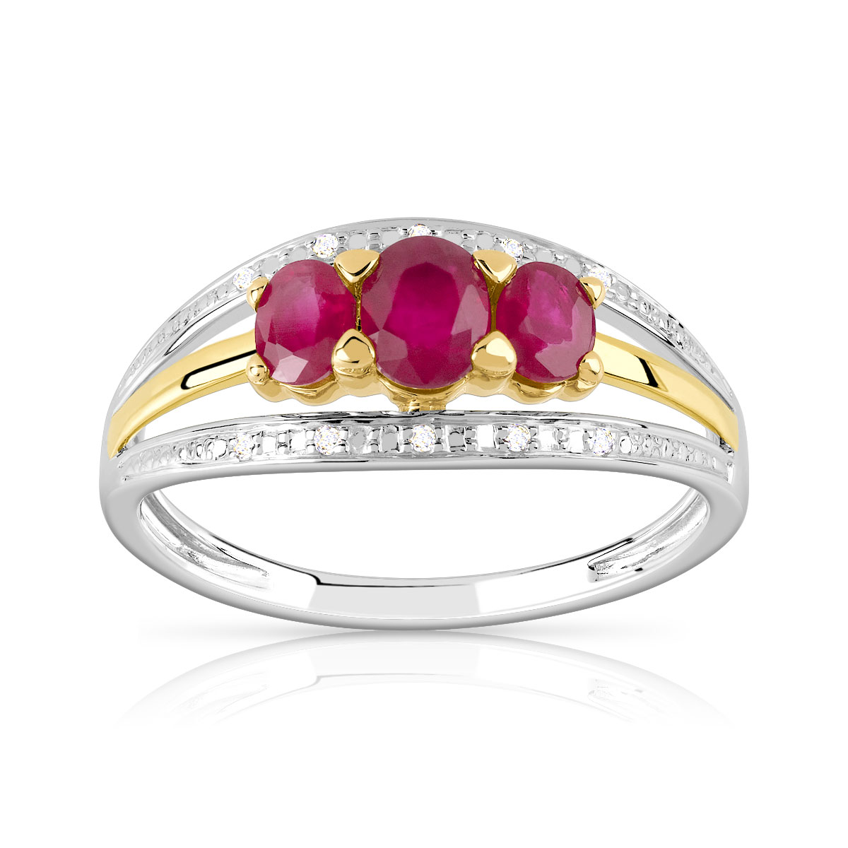 Bague 2 ors 375 rubis et diamants