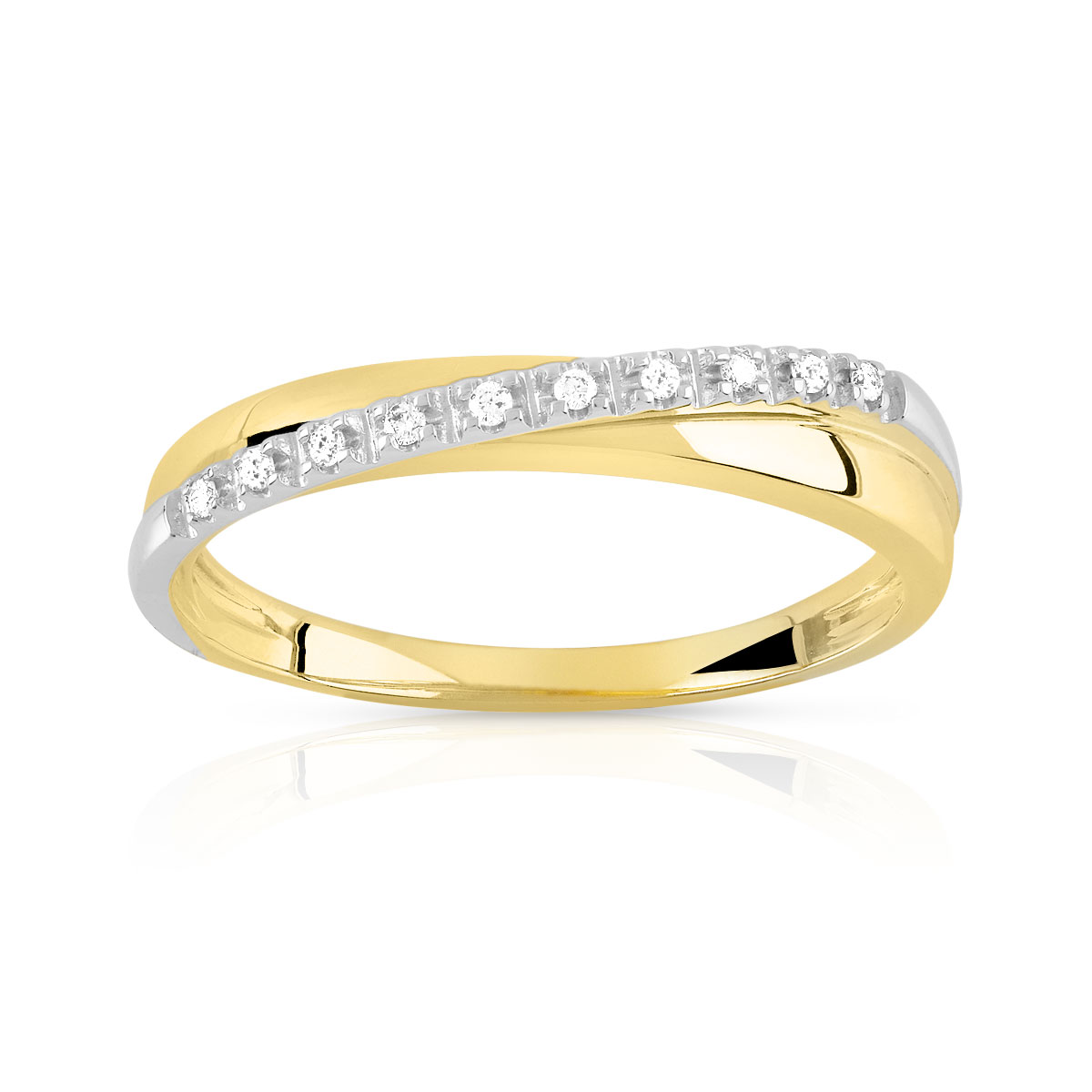 Bague 2 ors 750 anneaux croisés diamants