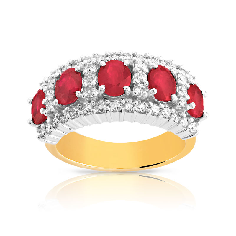 Bague 2 ors 750 rubis ovales et diamants