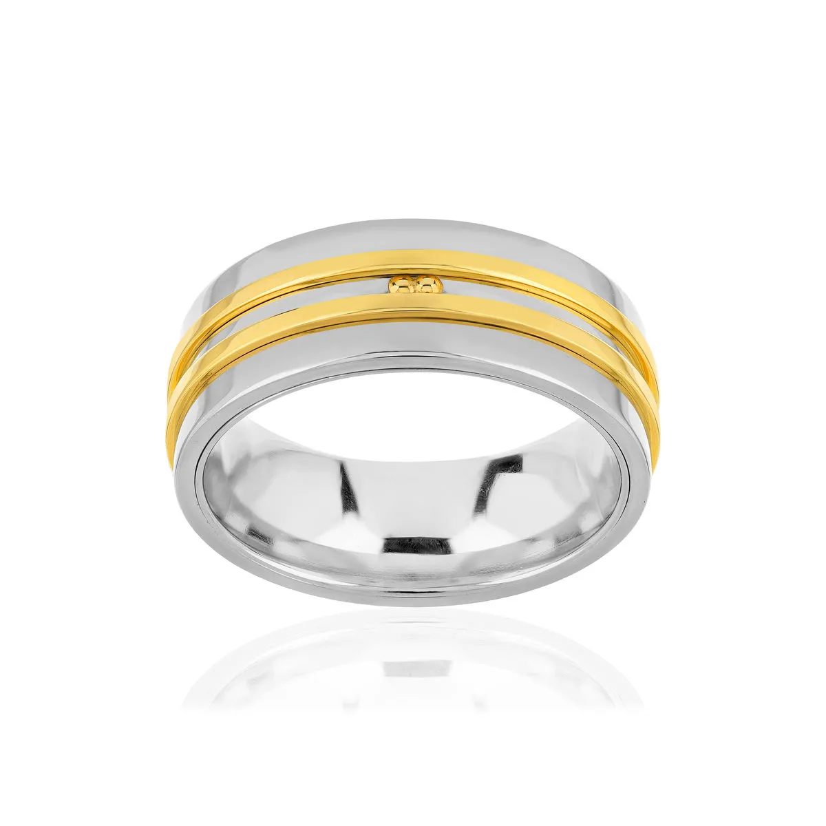 Bague acier bicolore doré jaune