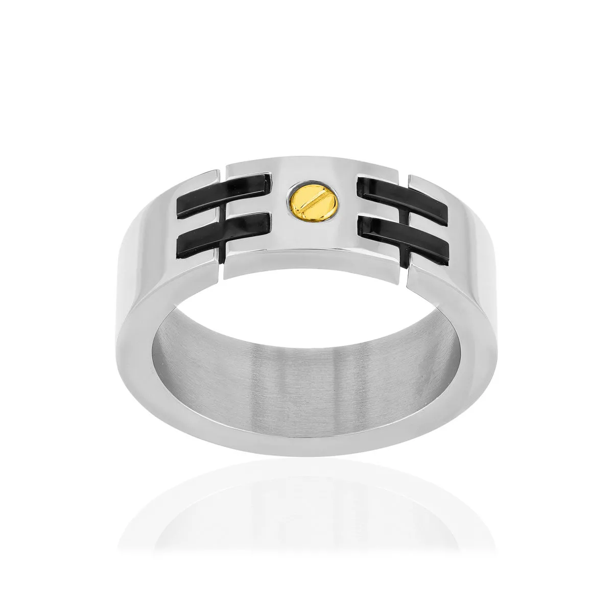 Bague acier bicolore noir vis