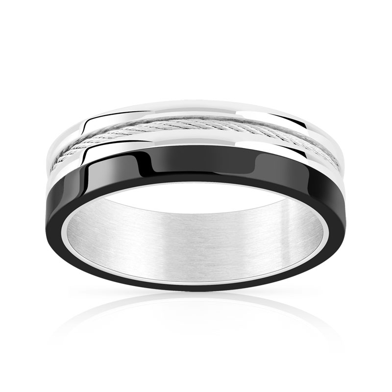 Bague acier céramique noire
