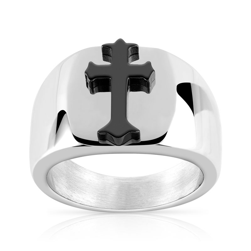 Bague acier croix
