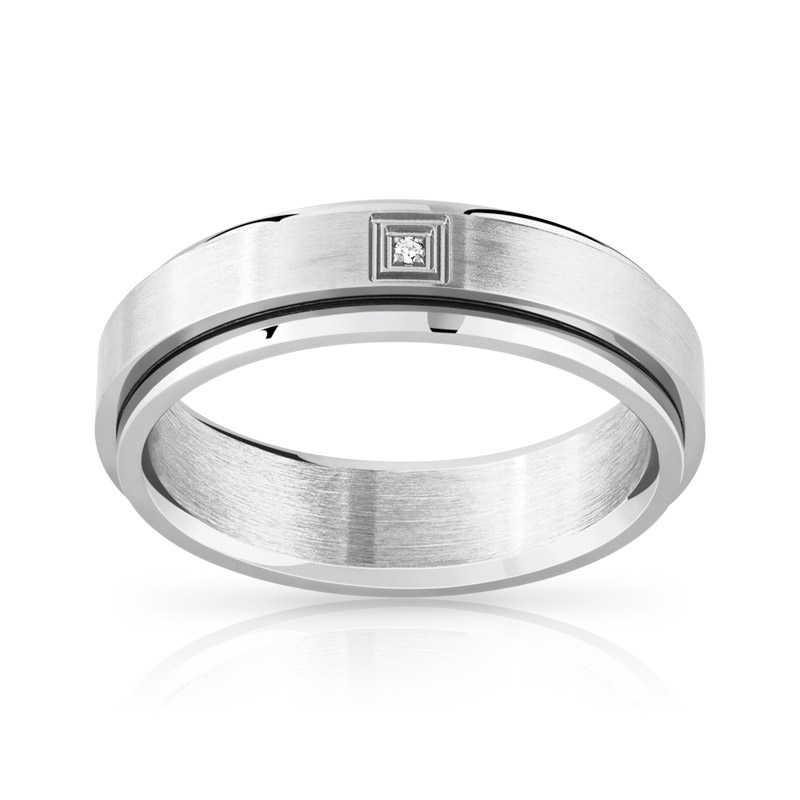 Bague acier diamants
