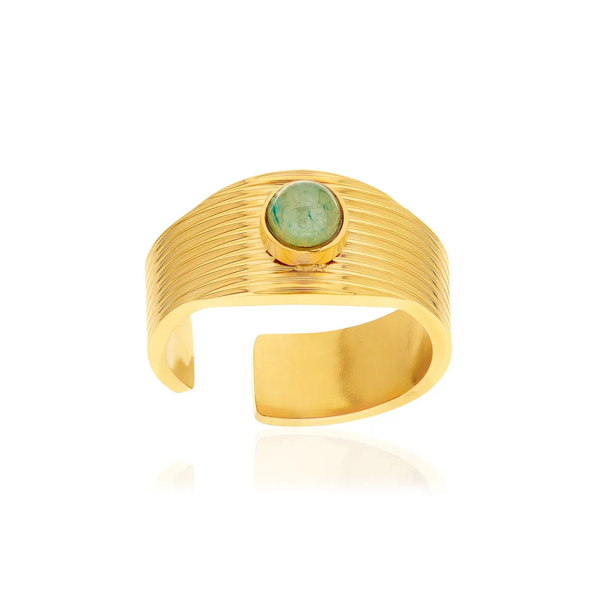 Bague acier doré ouverte aventurine verte