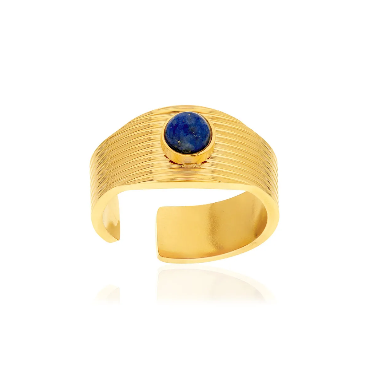 Bague acier doré ouverte lapis lazuli