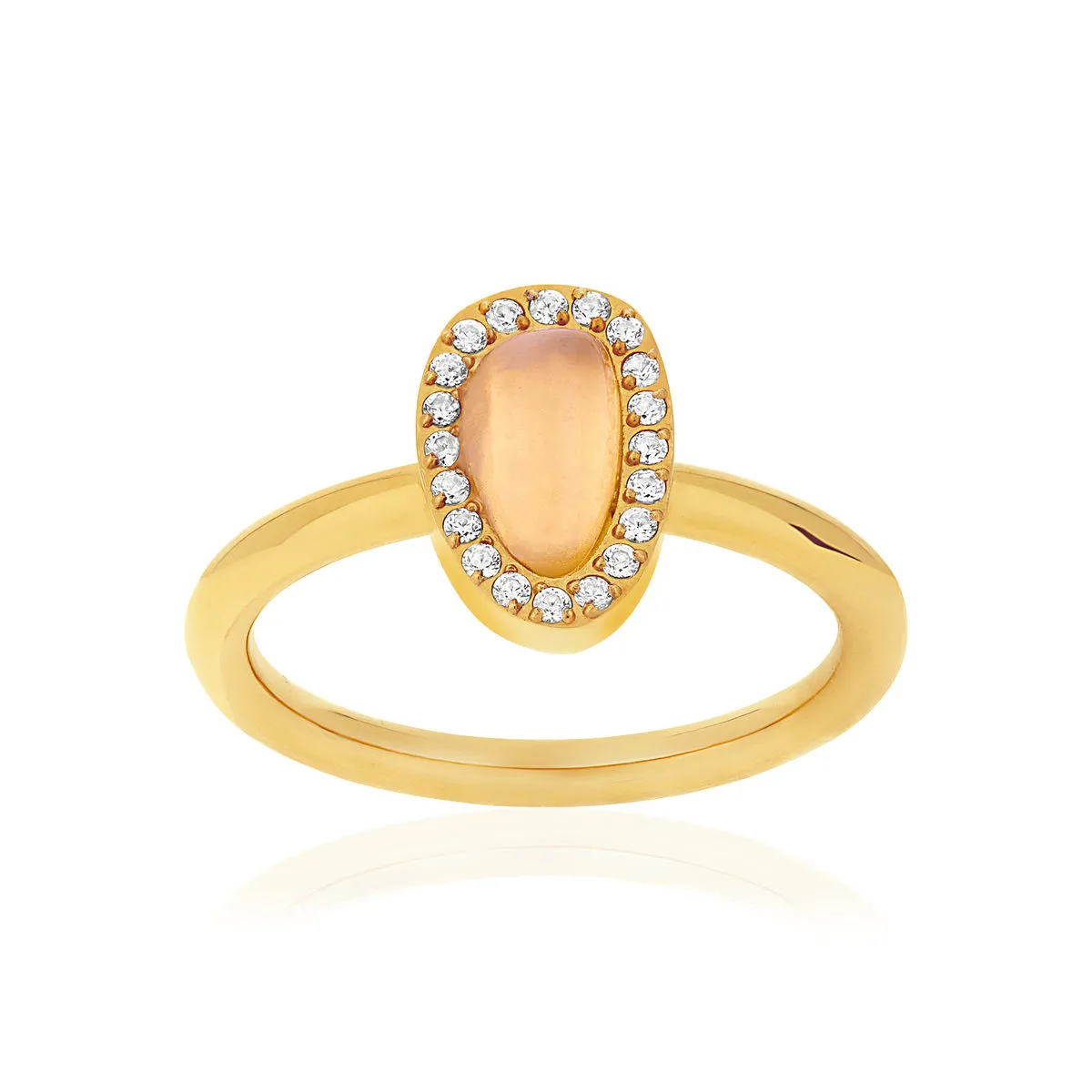 Bague acier doré quartz jaune et zirconias