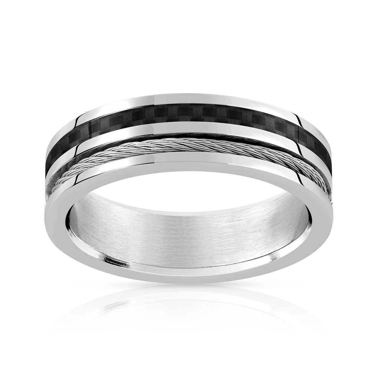 Bague acier fibre de carbone noire