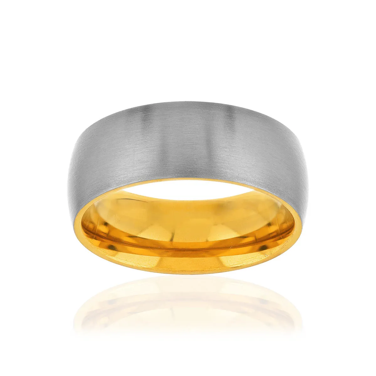 Bague acier gris intérieur doré jaune