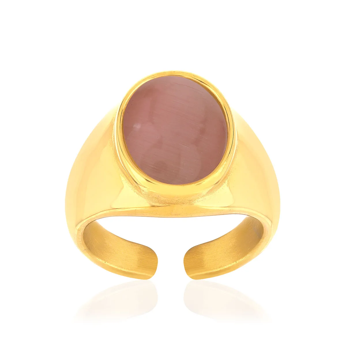 Bague acier jaune pierre imitation rose pale