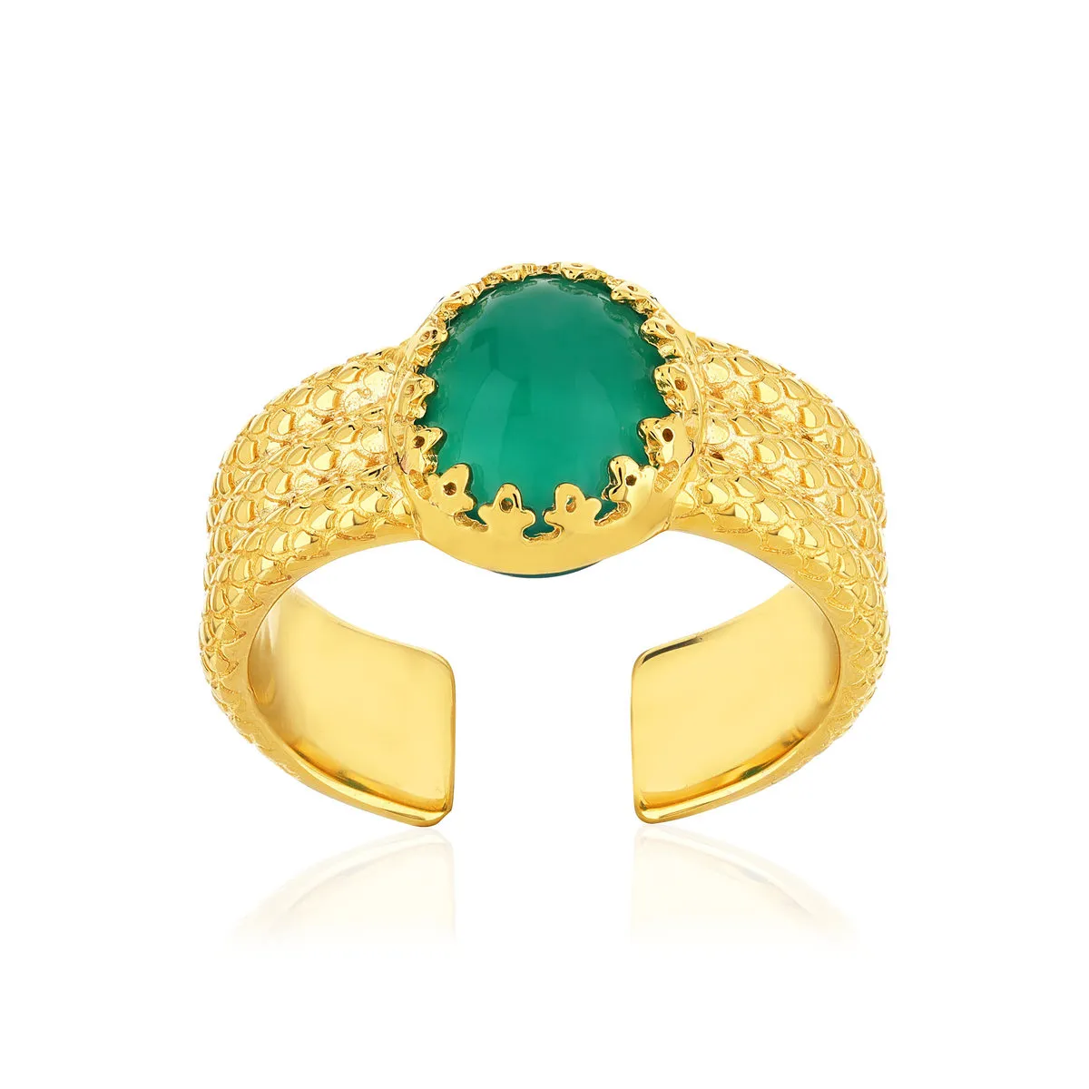 Bague ajustable dorée agate verte ajustable