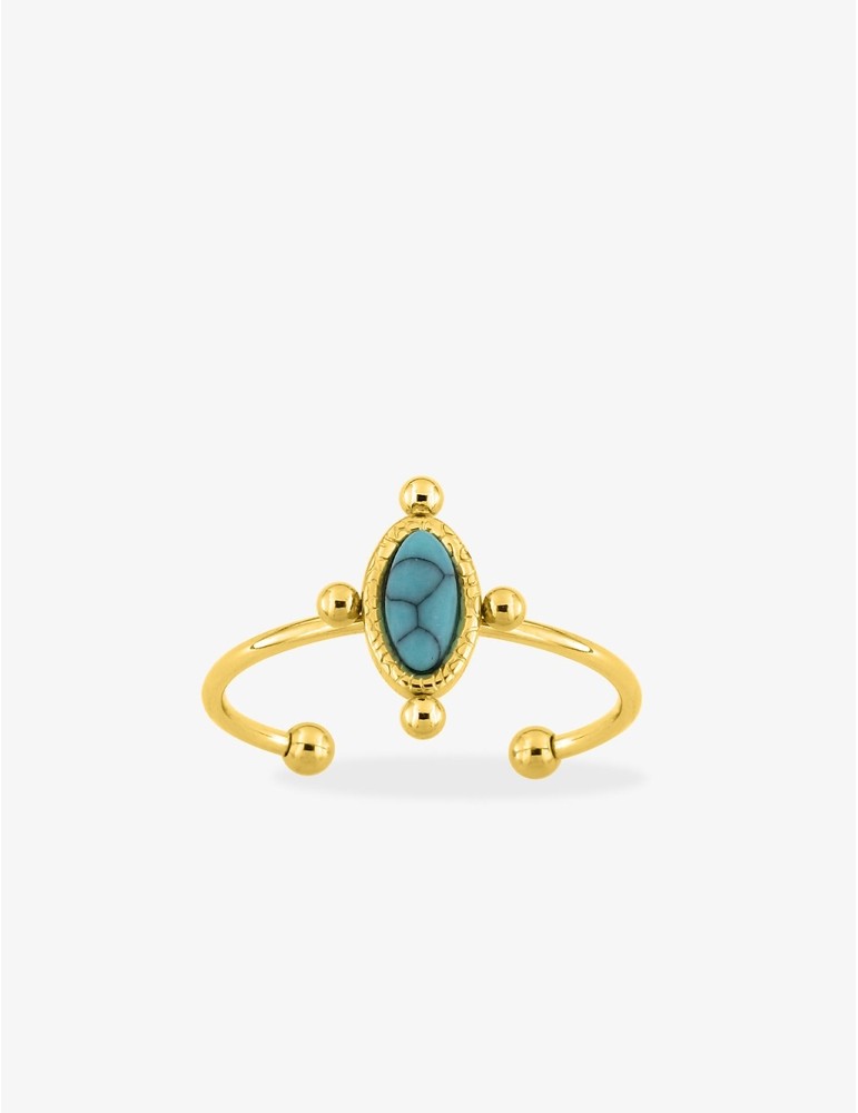 Bague ajustable en acier doré avec turquoise bleue synthétique SO OR