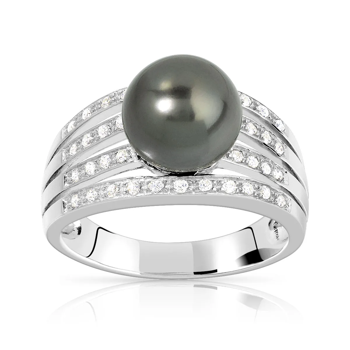 Bague argent 925 ajourée perle de culture de Tahiti et zirconias