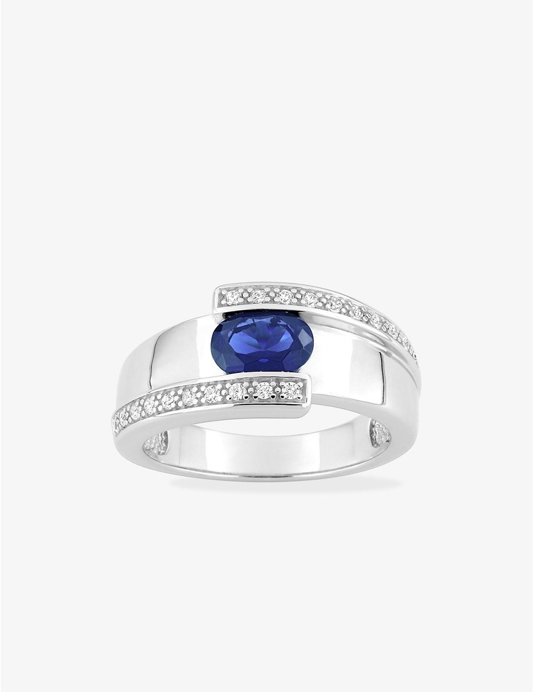 Bague argent 925‰ rhodié et oxyde de zirconium bleu accompagné SO OR