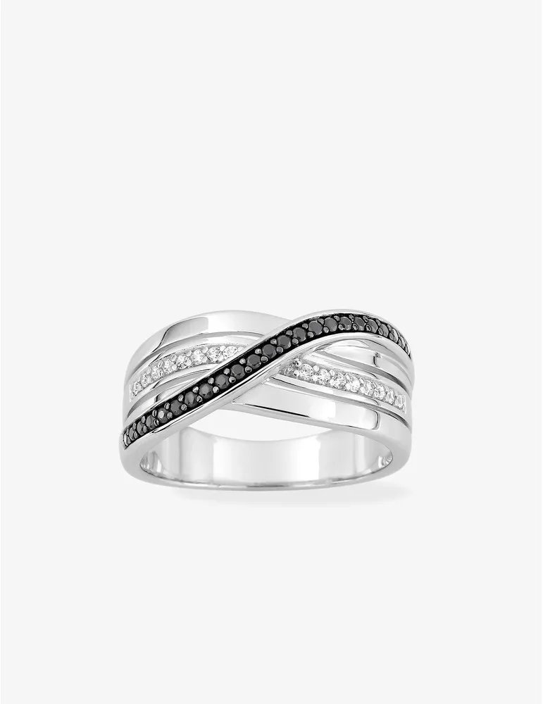 Bague argent 925 ‰ rhodié et oxydes de zirconium noirs et blancs fantaisie SO OR