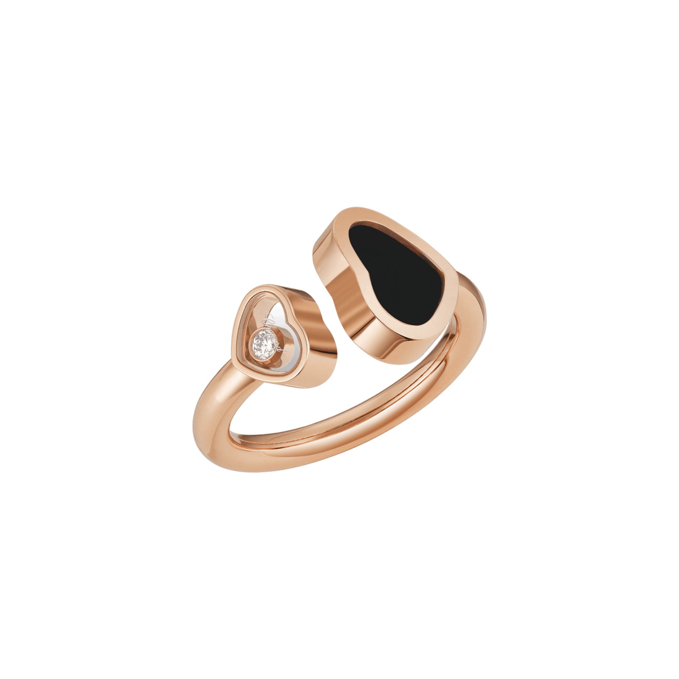 Bague Chopard Happy Hearts en or rose, diamant et onyx