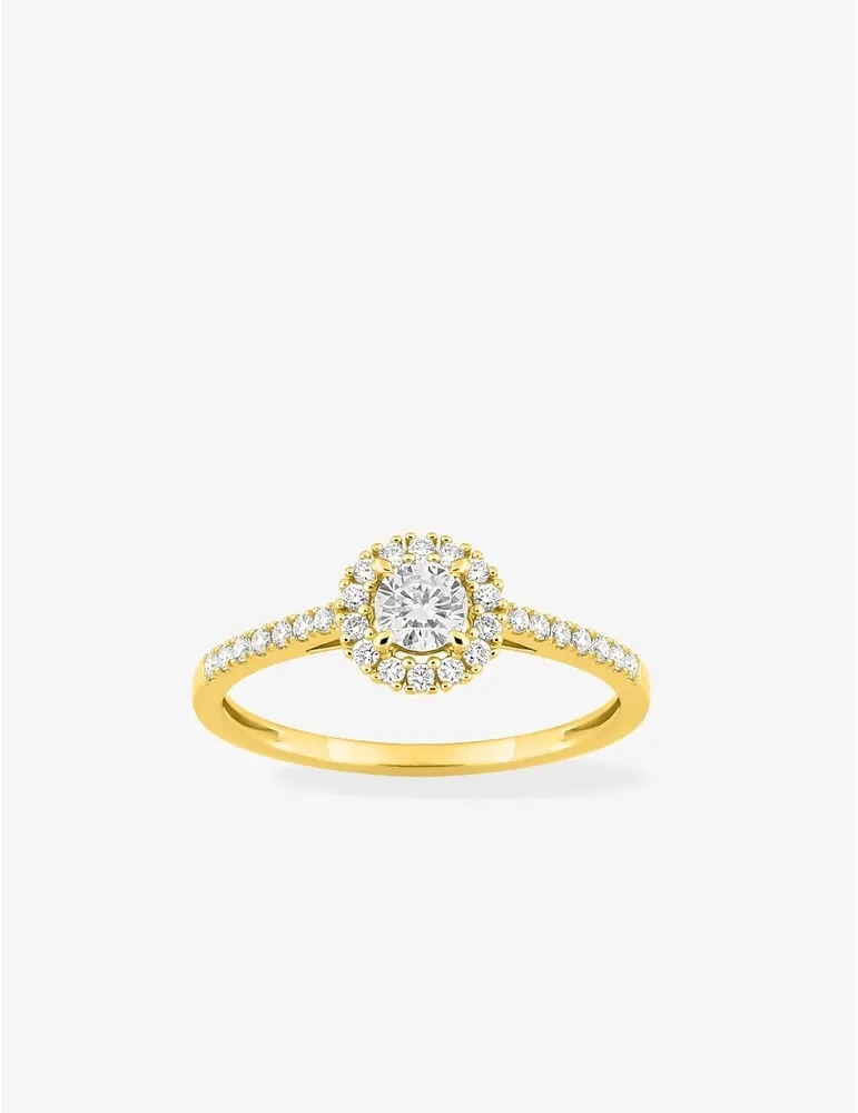 Bague diamants synthétiques 0,45 ct centre rond avec entourage or 375 ‰ jaune SO OR