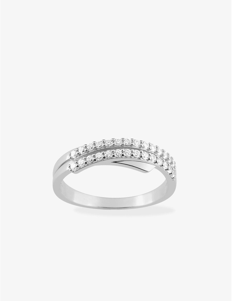 Bague double brin argent 925‰ rhodié et oxydes de zirconium SO OR