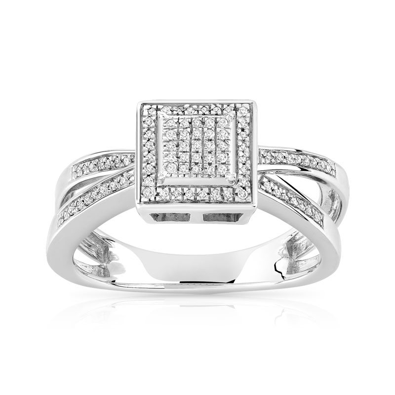 Bague or 375 blanc carrée diamants
