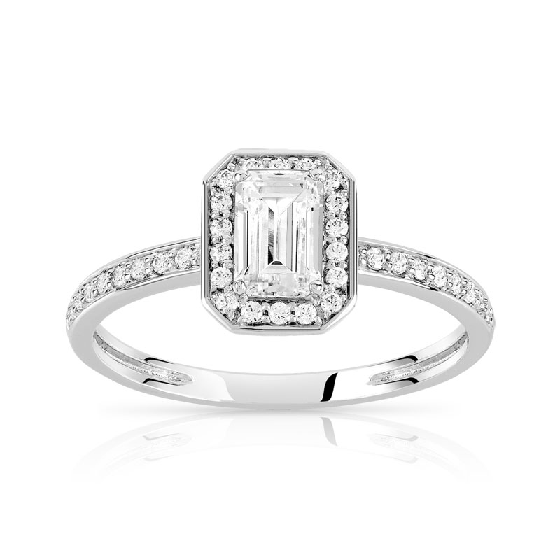 Bague or 375 blanc rectangulaire zirconias