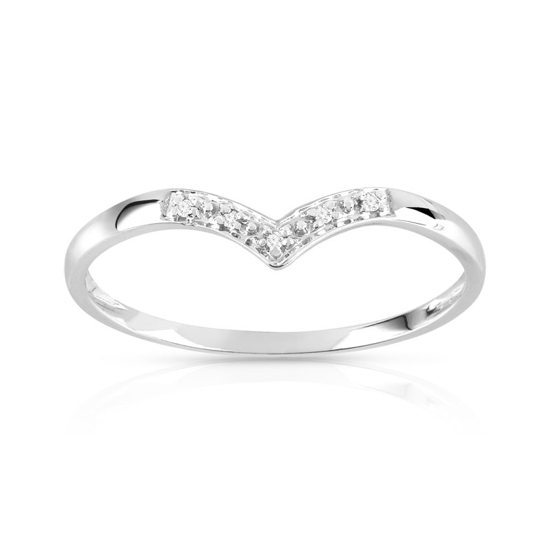 Bague or 375 blanc "V" diamants