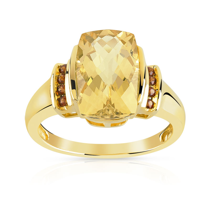 Bague or 375 jaune citrine rectangulaire et grenats