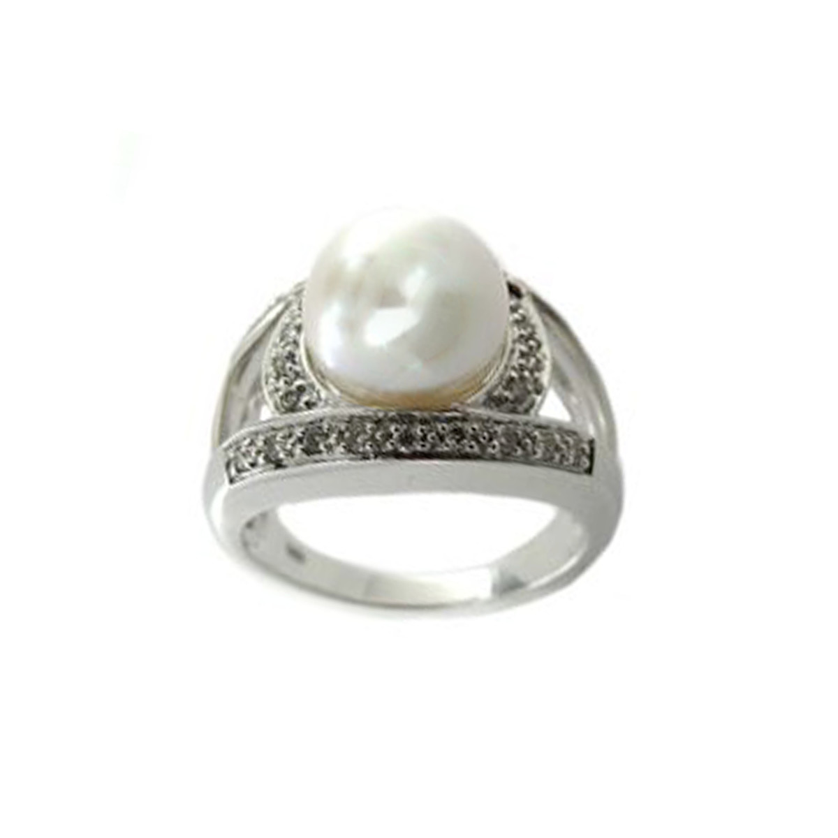 Bague or 750 blanc perle de culture du Japon diamant