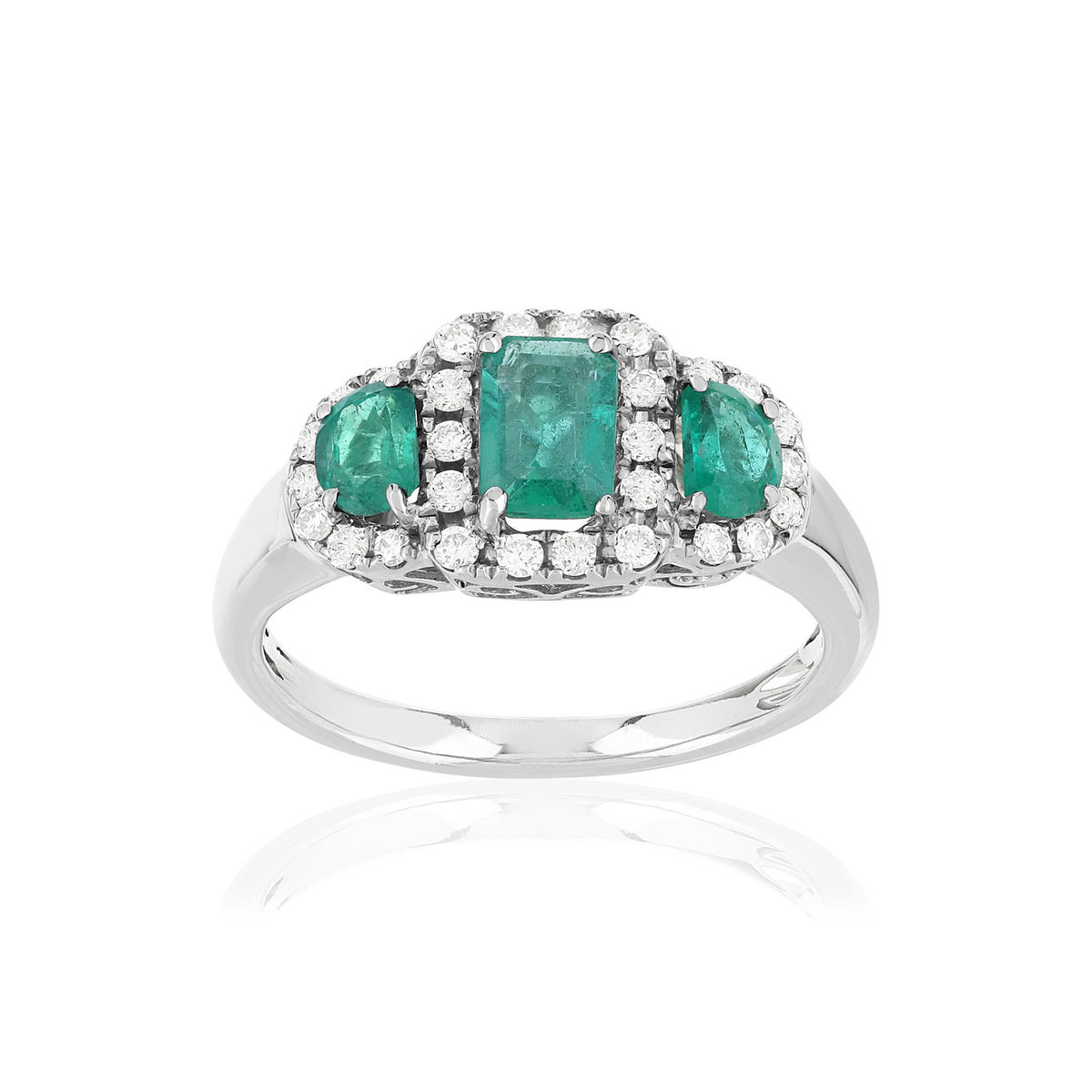 Bague or blanc emeraude diamant