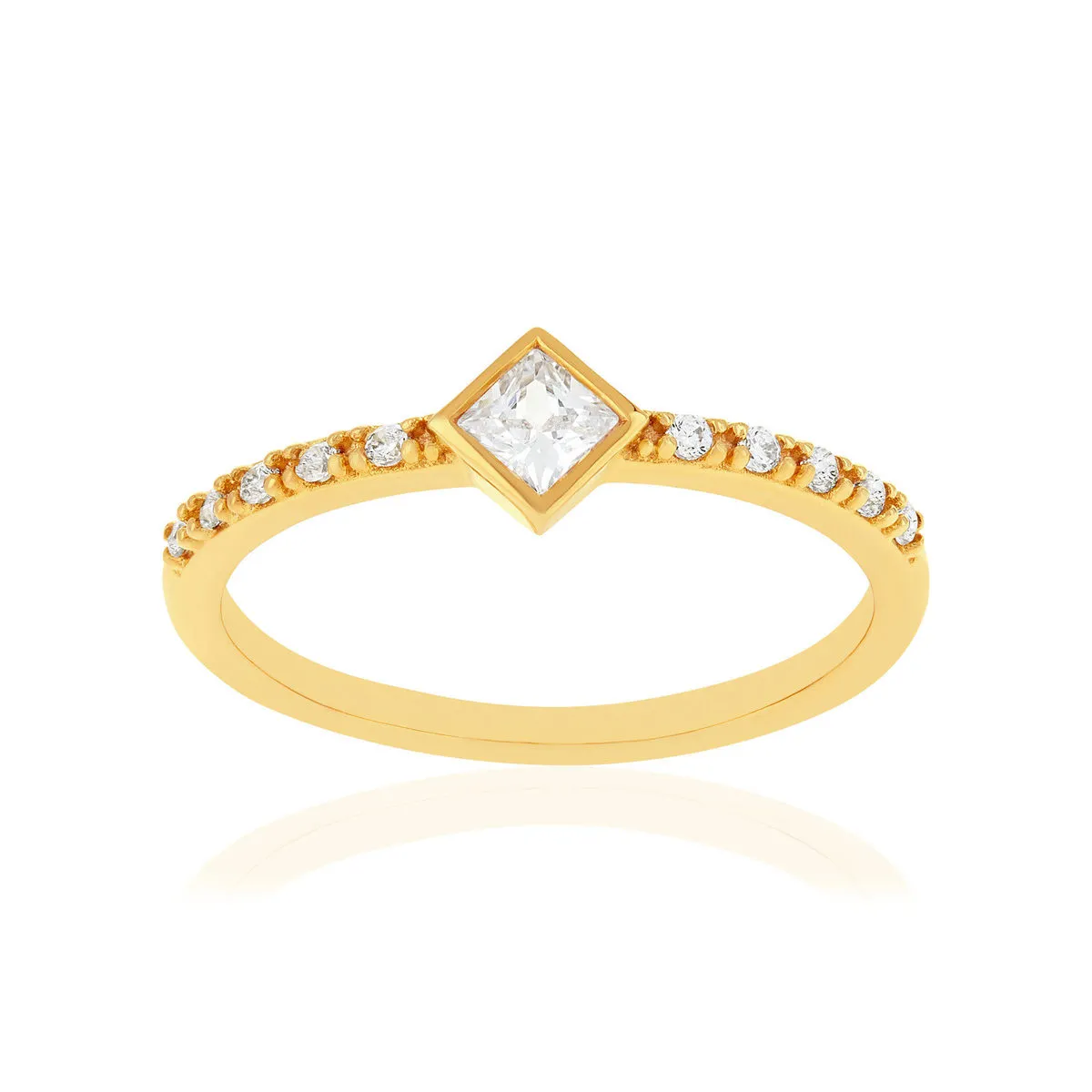 Bague plaqué or jaune losange et zirconias