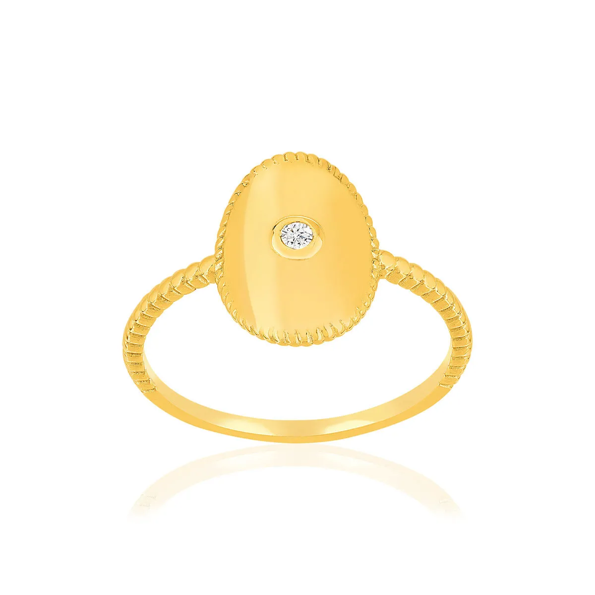 Bague plaqué or jaune médaille perlée, zirconia