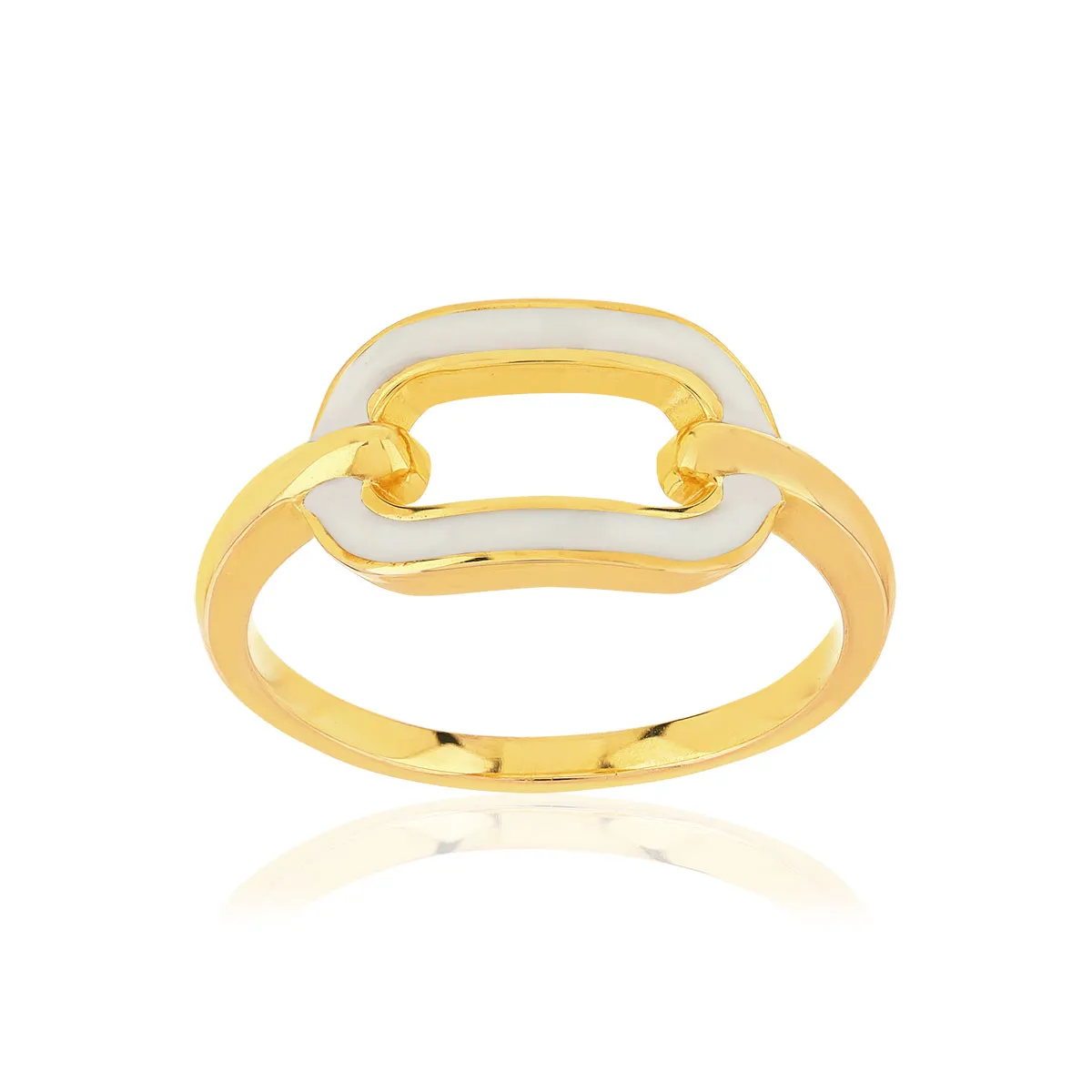 Bague plaqué or motif ovale laque blanche