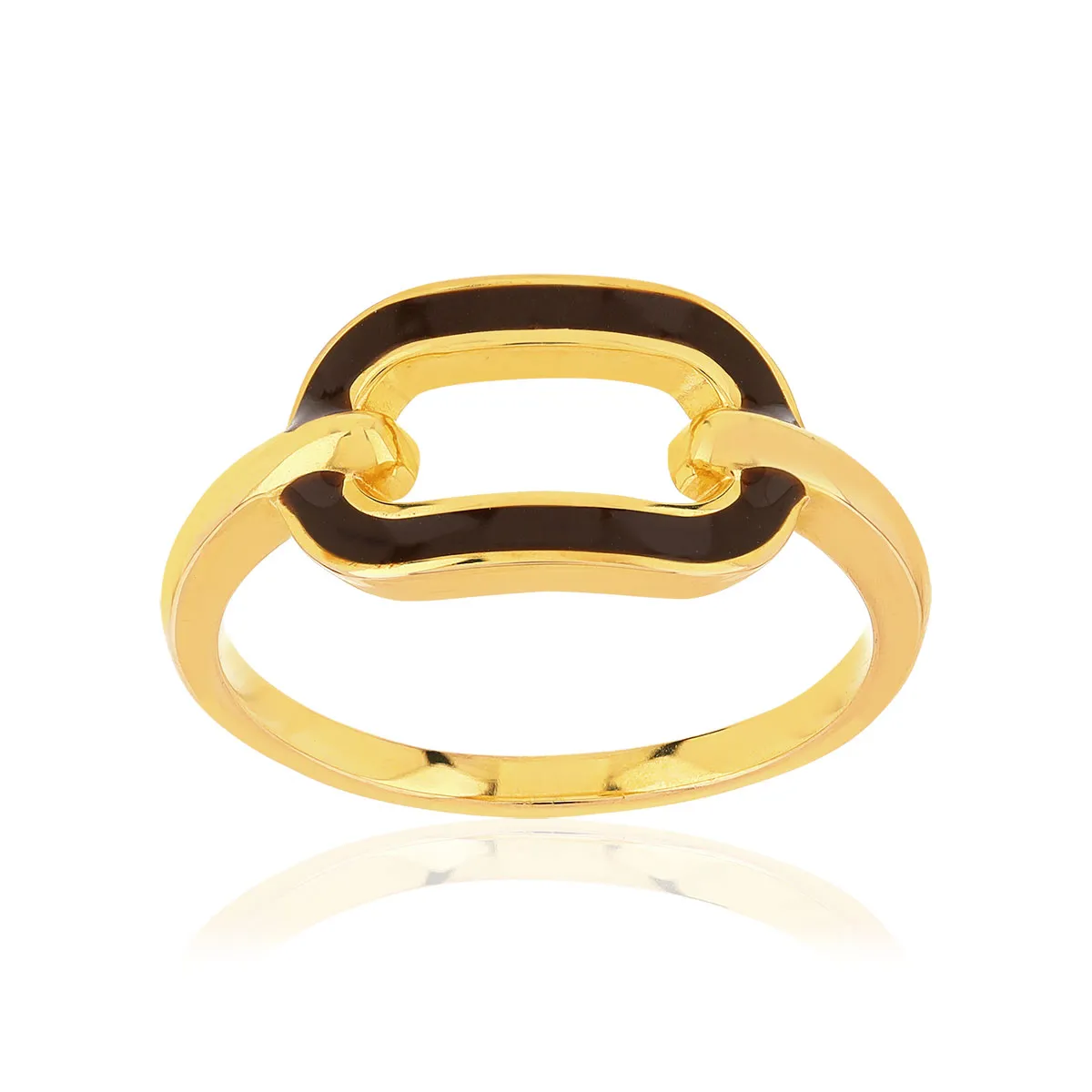 Bague plaqué or motif ovale laque marron