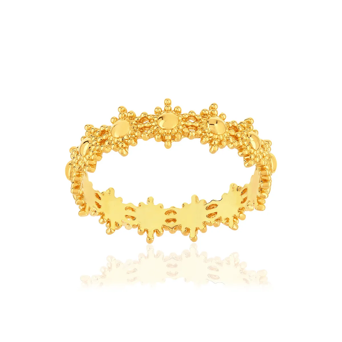 Bague plaqué or motif soleil perlé