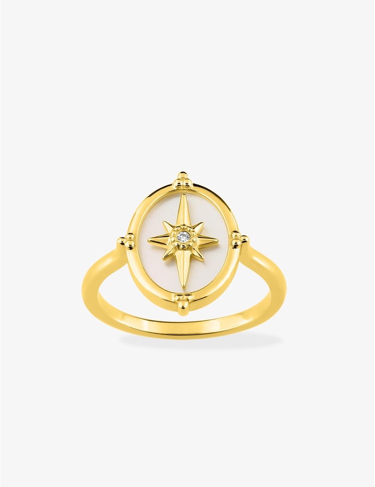 Bague plaqué or, nacre et oxyde de zirconium SO OR