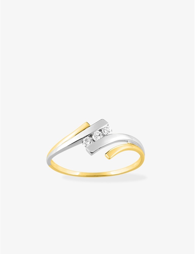 Bague trilogie en or 375‰ oxydes de zirconium et rhodium SO OR
