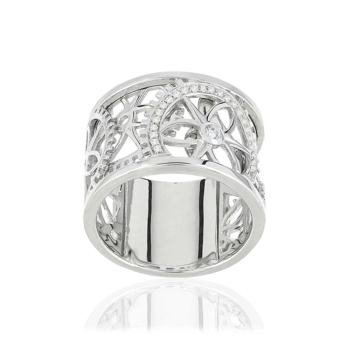 Bague Vesontio or blanc 750, diamants total 12/100e de carat.