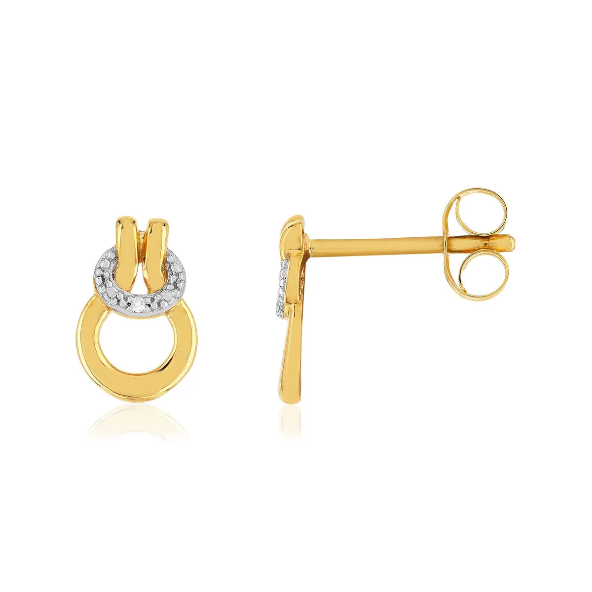 Boucles d'oreille or 375 jaune 2 tons diamants