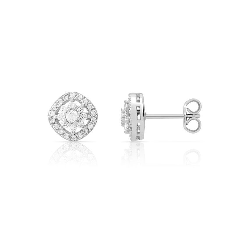Boucles d'oreilles argent 925 fleurs zirconias
