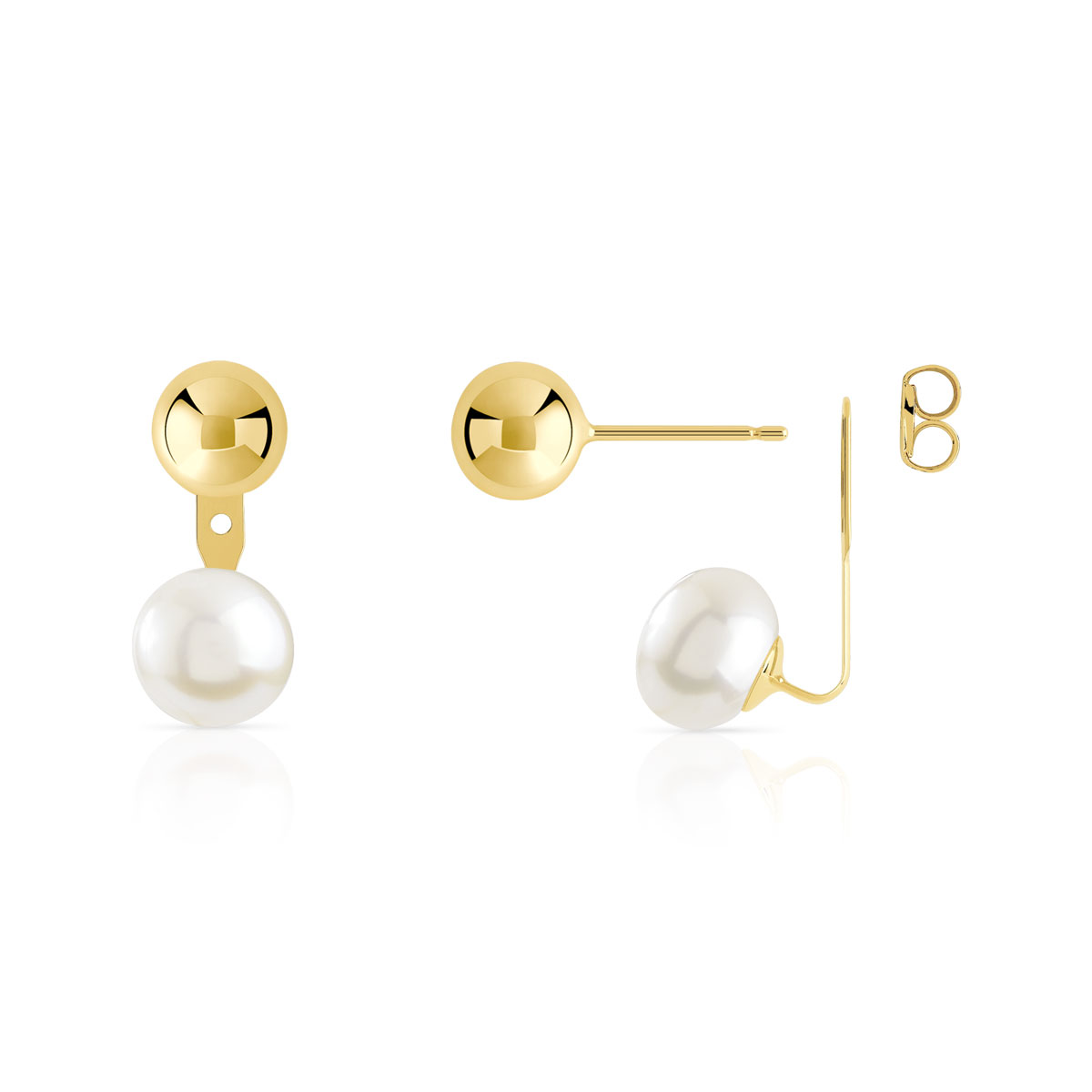 Boucles d' oreilles or 375 jaune perle de culture de chine
