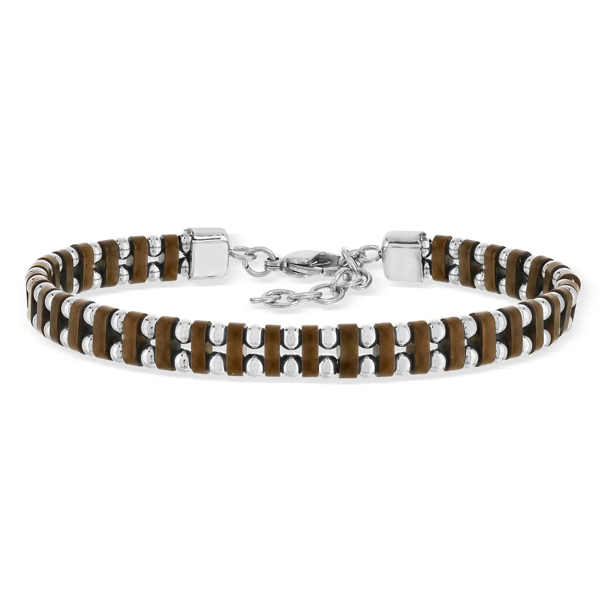 Bracelet acier bicolore marron 22 cm