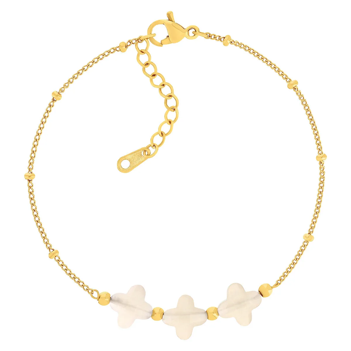 Bracelet acier doré 3 pierres de cristal 18 cm